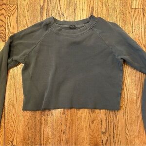 John Galt army green cropped waffle shirt